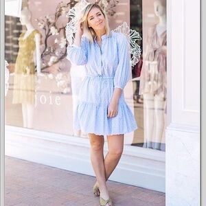 Joie Adel Cotton fil Coupé Tiered Mini Dress in Sky Blue Size XS